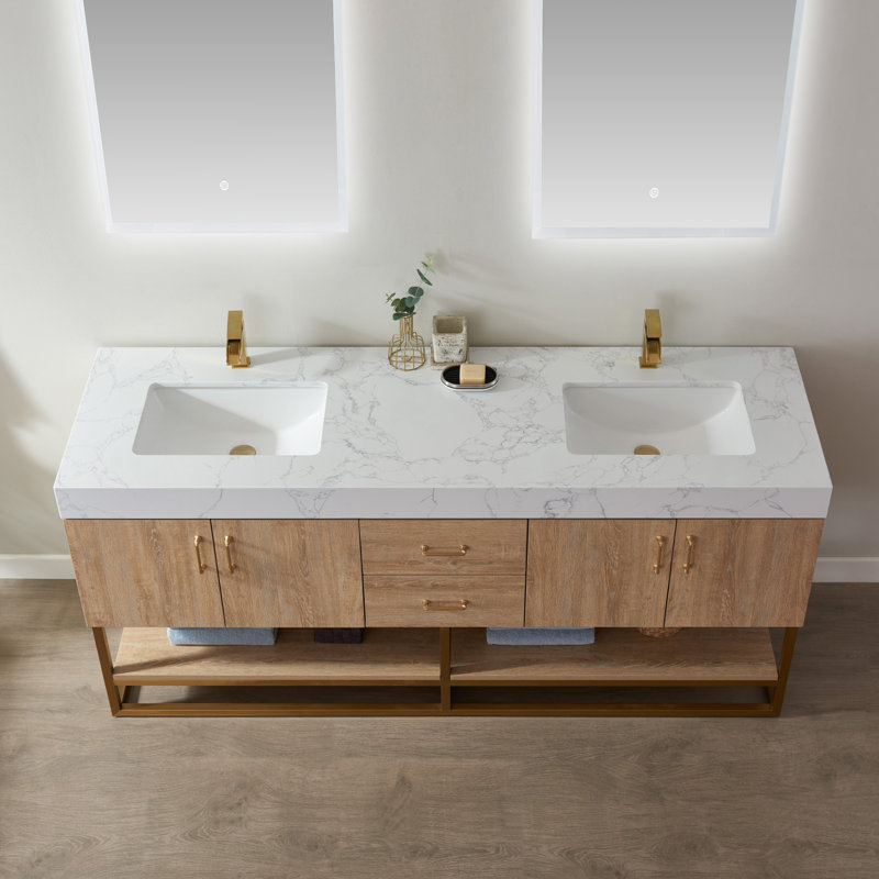 Wade Logan® Annice 72'' Freestanding Double Bathroom Vanity with Stone